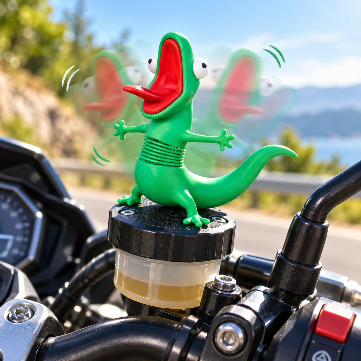 Motorcycle-mounted Iron Lizard with motion illustration